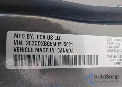 2021 Dodge Charger Sxt Rwd из США, поврежденный, VIN 2C3CDXBG5MH515621